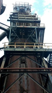 The five blast furnaces tower 200 feet above the ground.